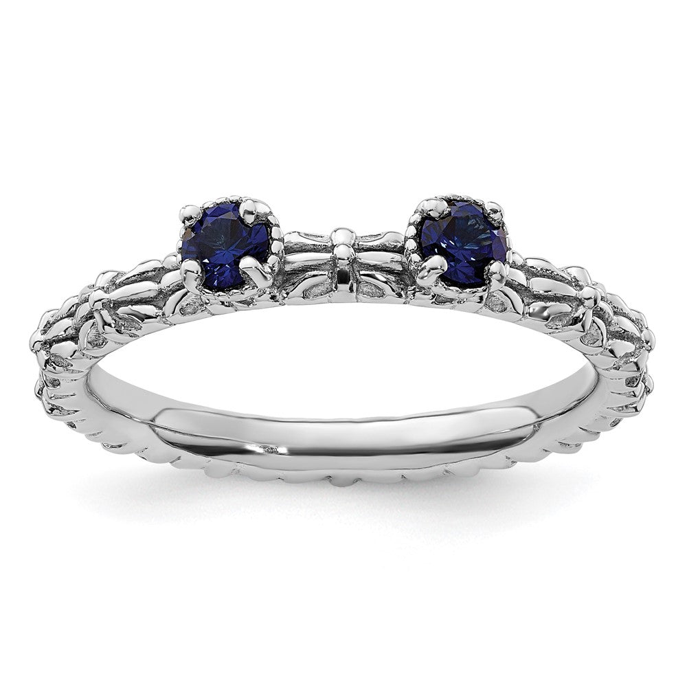 Sterling Silver Stackable Expressions Created Sapphire Two Stone Ring