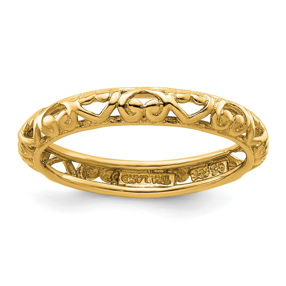Sterling Silver Stackable Expressions Gold-plated Carved Ring