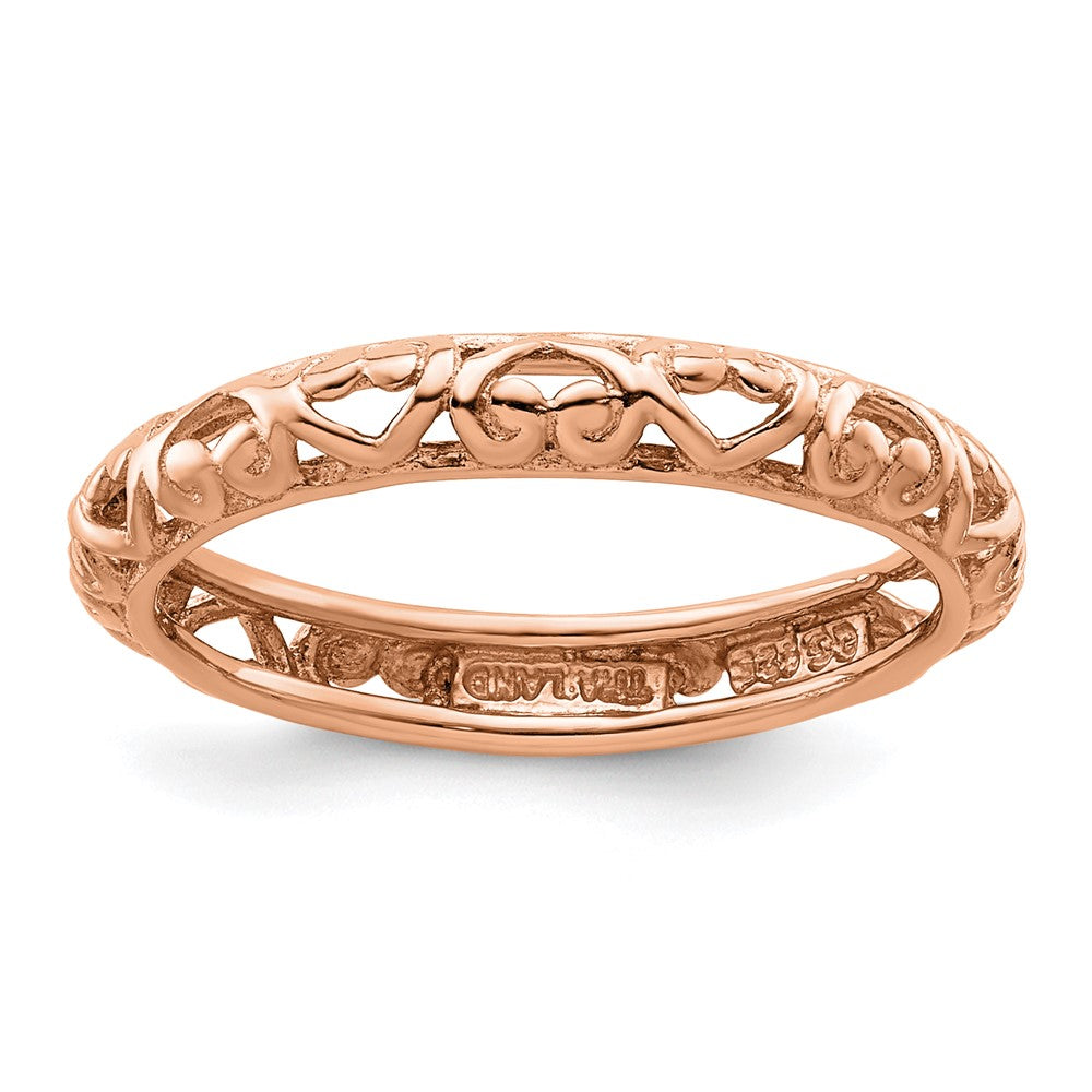 Sterling Silver Stackable Expressions Pink-plated Carved Ring