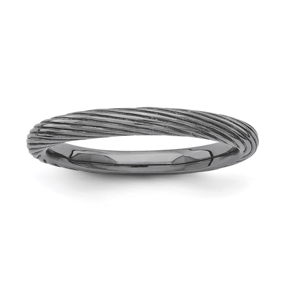 Sterling Silver Stackable Expressions Black-plated Textured Ring