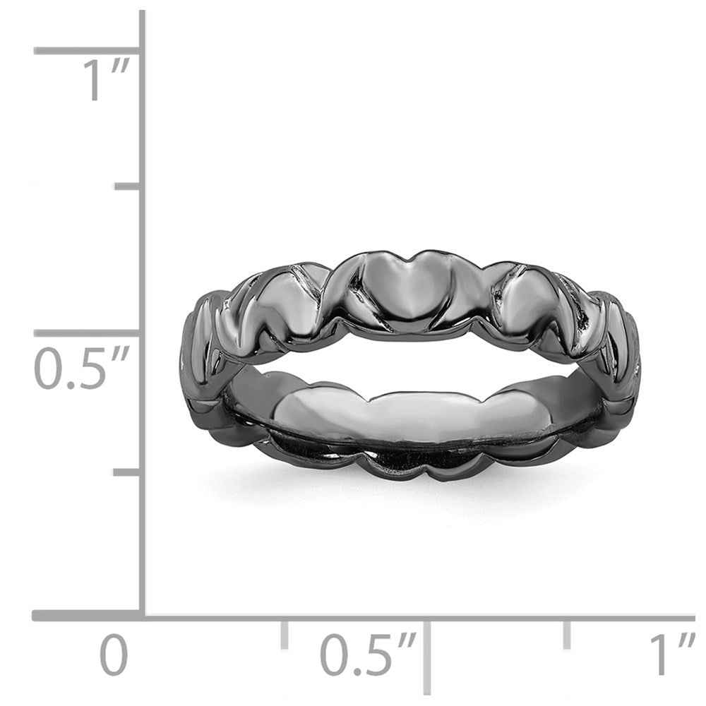 Sterling Silver Stackable Expressions Black-plated Hearts Ring