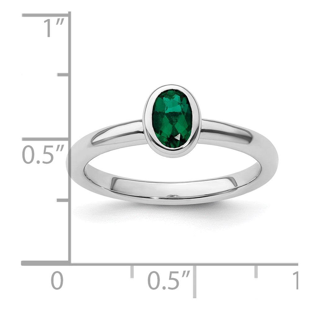 Sterling Silver Stackable Expressions Oval Created Emerald Ring