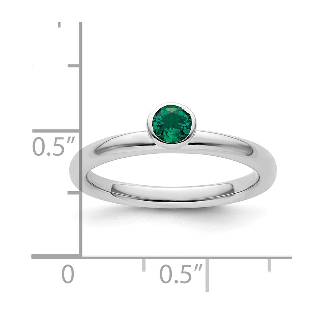 Sterling Silver Stackable Expressions High 4mm Round Cr. Emerald Ring