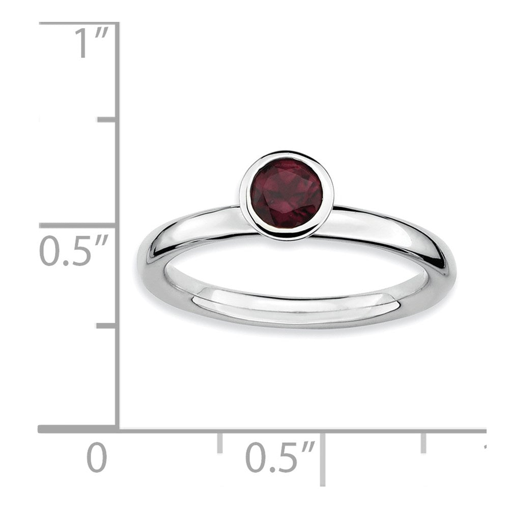 Sterling Silver Stackable Expressions High 5mm Round Rhod. Garnet Ring