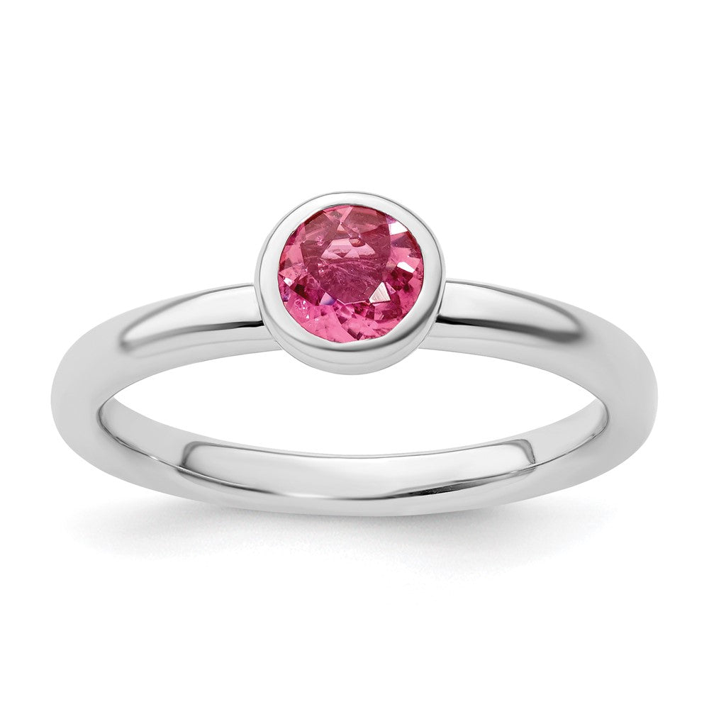SS Stackable Expressions Low 5mm Round Pink Tourmaline Ring