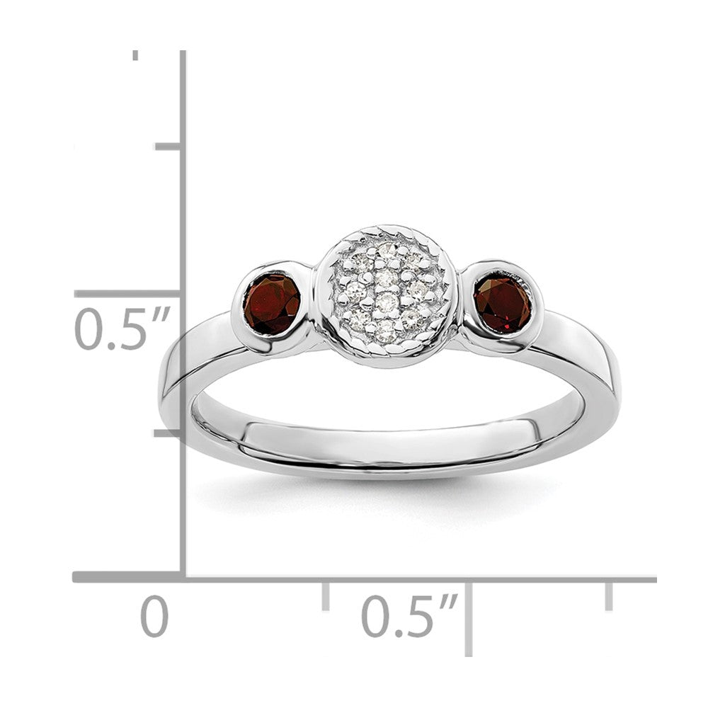 Sterling Silver Stackable Expressions Dbl Round Garnet & Dia. Ring