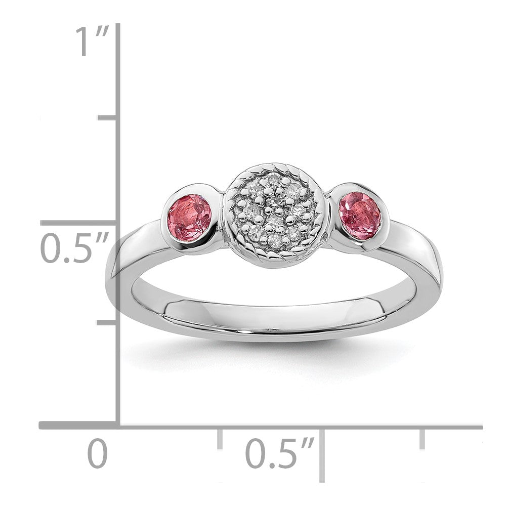 Sterling Silver Stackable Expressions Dbl Round Pink Tourm. & Dia. Ring
