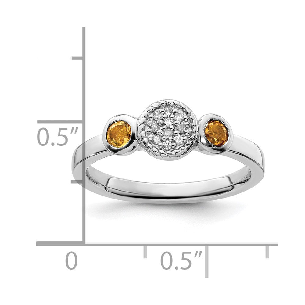 Sterling Silver Stackable Expressions Dbl Round Citrine & Dia. Ring