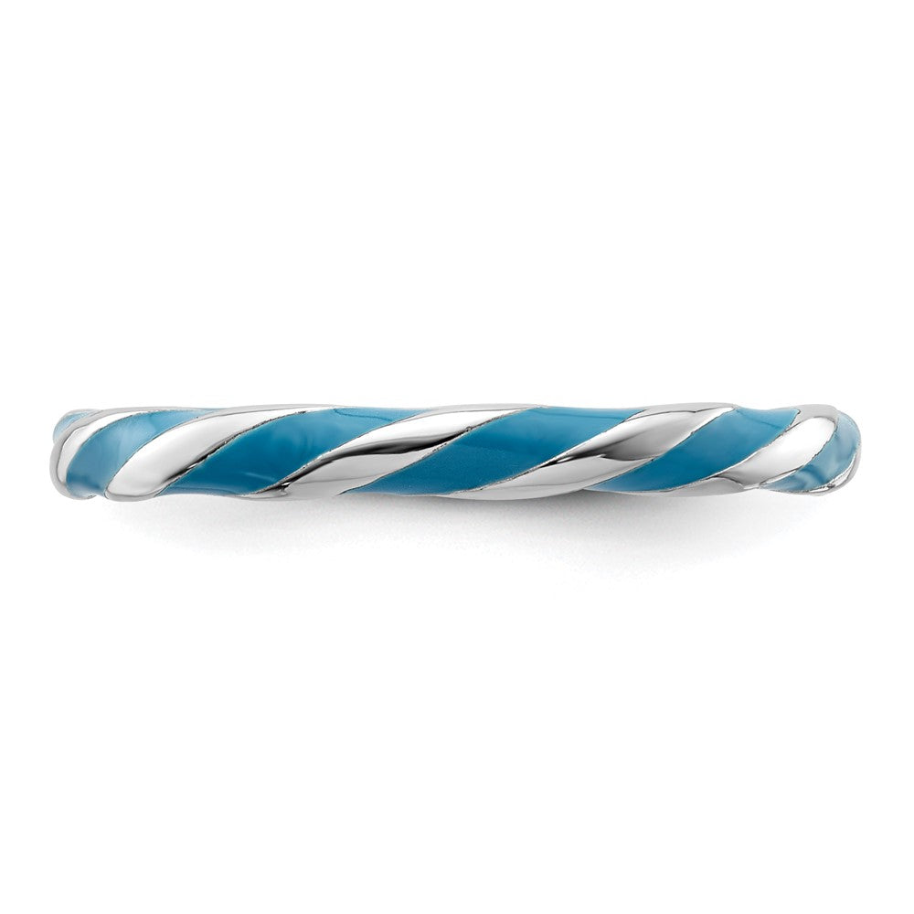 Sterling Silver Stackable Expressions Twisted Blue Enameled Ring