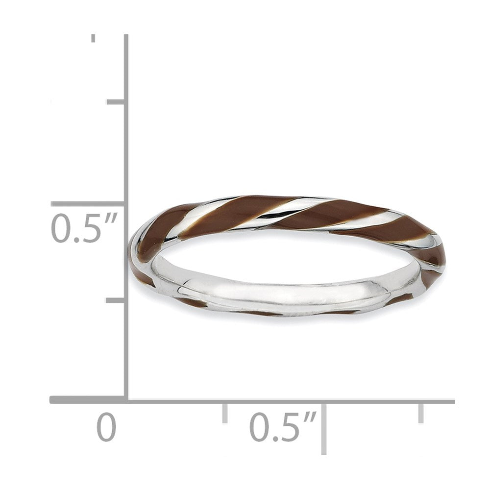 Sterling Silver Stackable Expressions Twisted Brown Enameled Ring