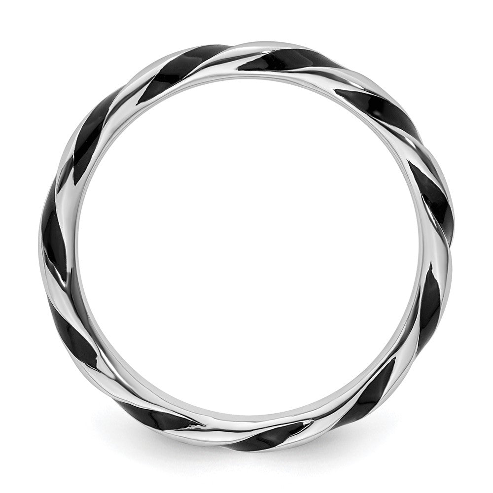 Sterling Silver Stackable Expressions Twisted Black Enameled Ring