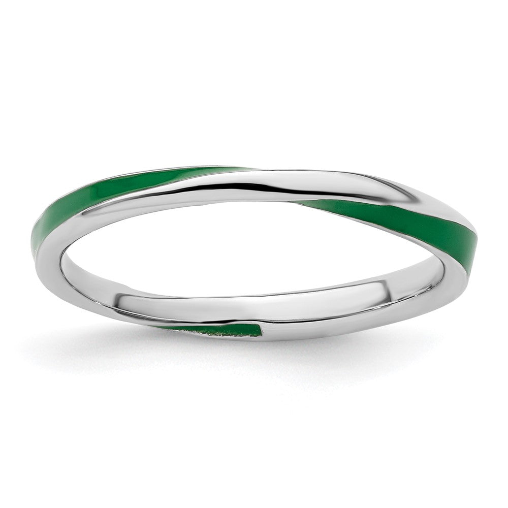 Sterling Silver Stackable Expressions Twisted Green Enameled Ring