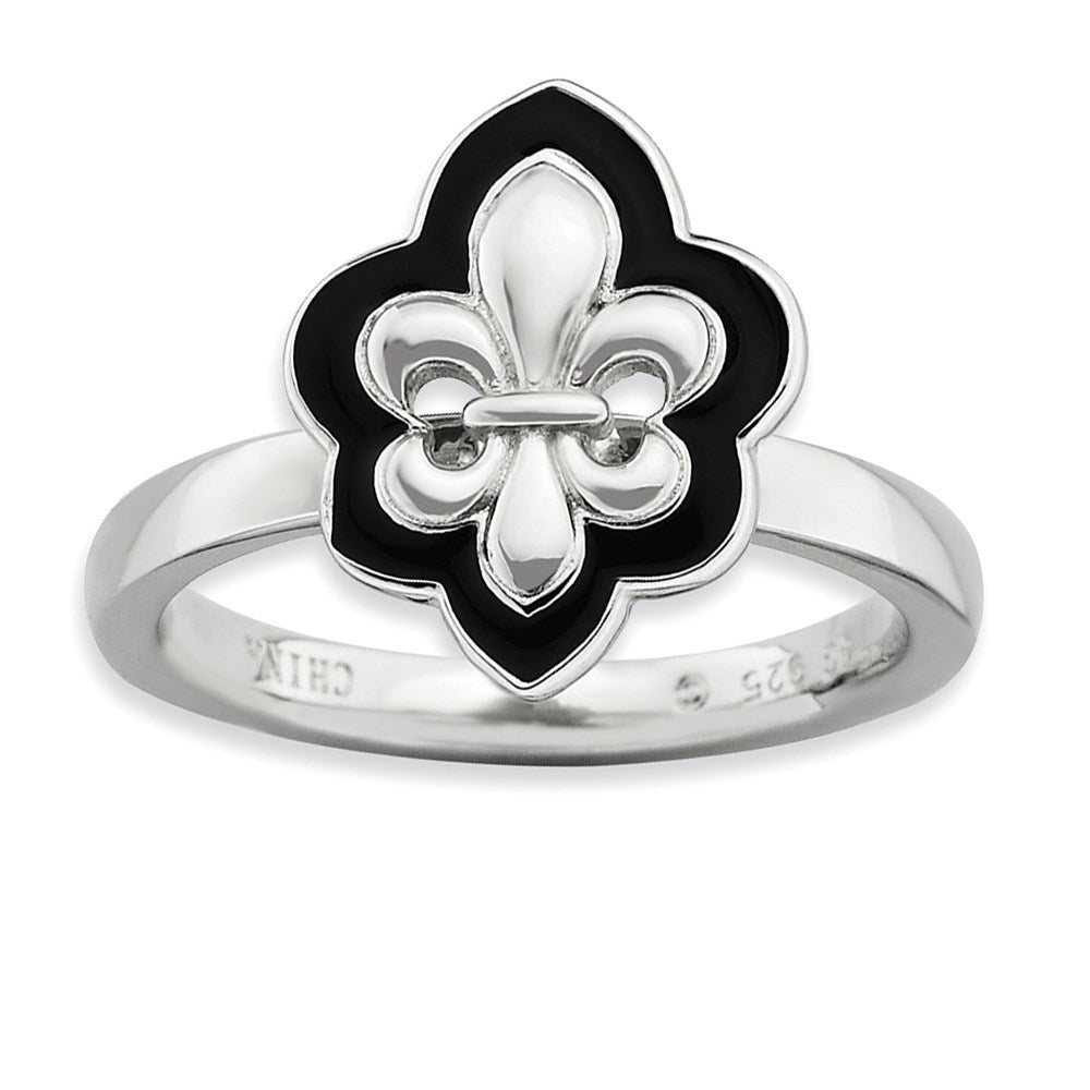 Sterling Silver Stackable Expressions Polished Enameled Fleur De Lis Ring