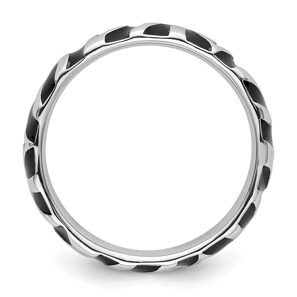 Sterling Silver Stackable Expressions Polished Enameled Animal Print Ring