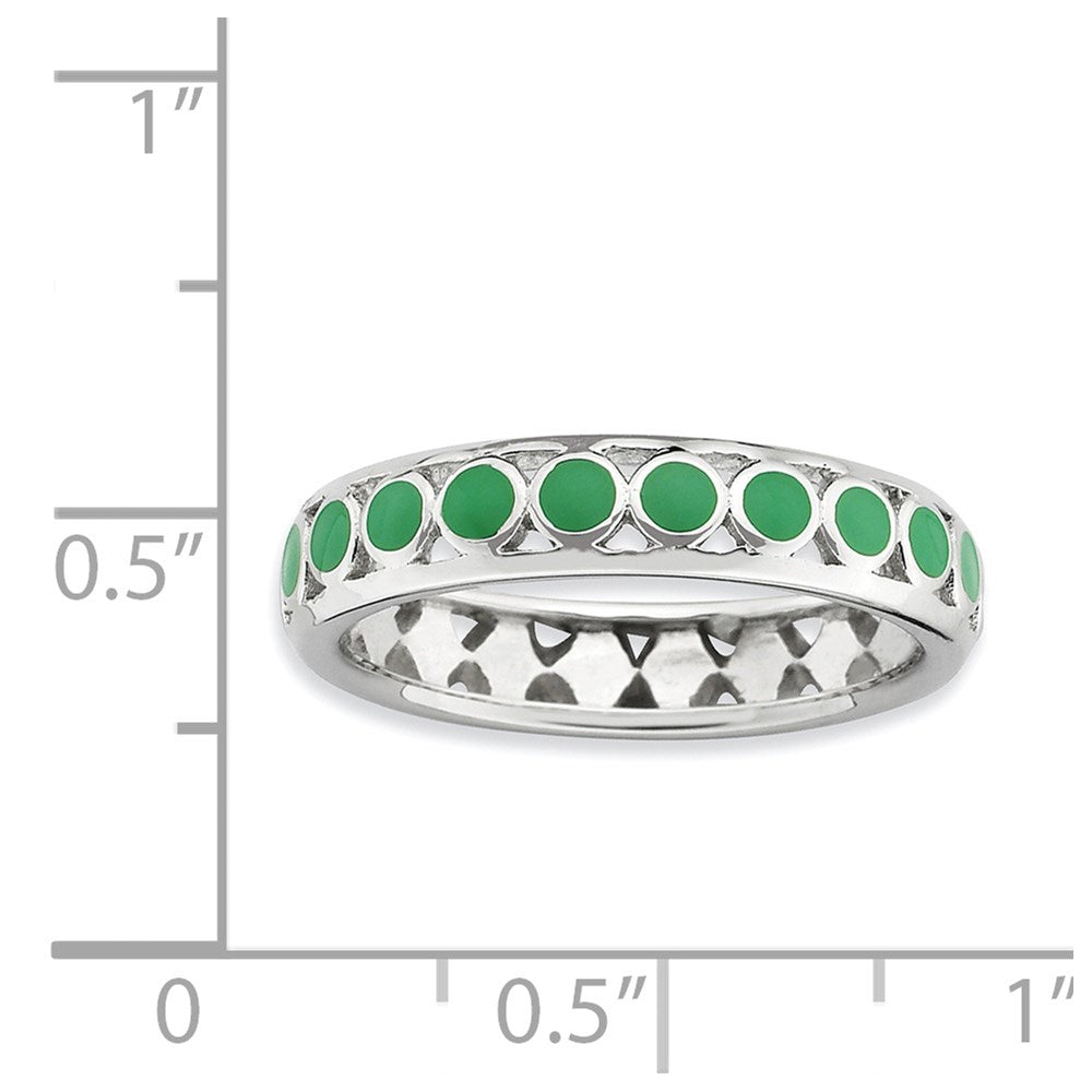 Sterling Silver Stackable Expressions Polished Green Circles Enameled Ring