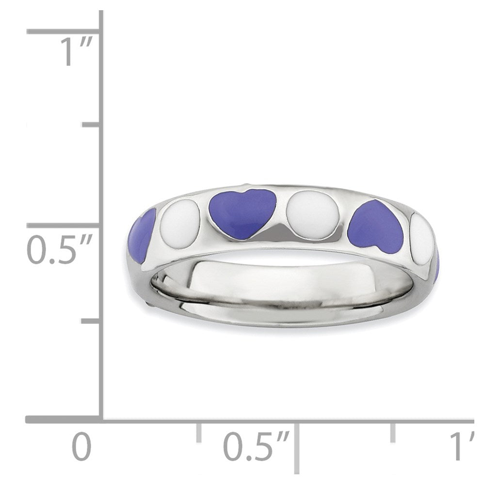 Sterling Silver Stackable Expressions Polished Purple/White Enameled Ring