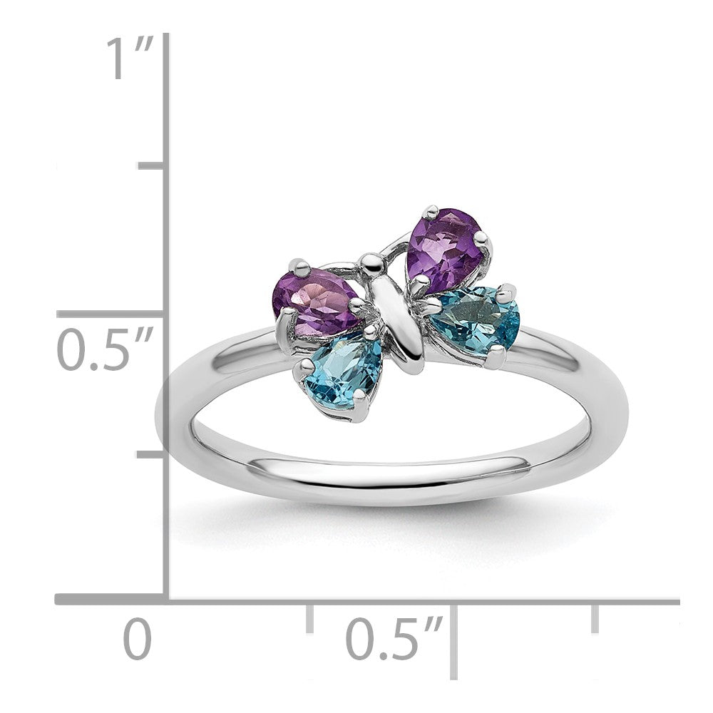 Sterling Silver Stackable Expressions Polished BT & AM Butterfly Ring