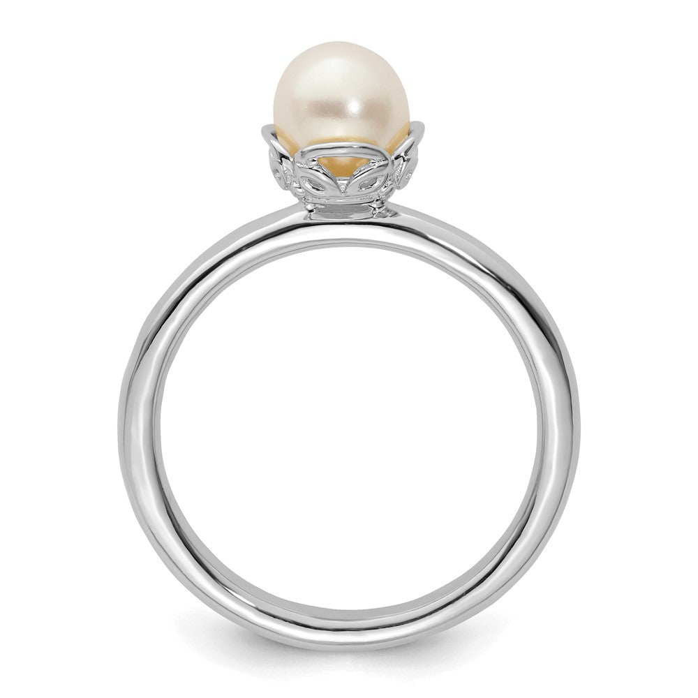 Sterling Silver Stack Exp. Polished White FW Cultured Pearl Ring