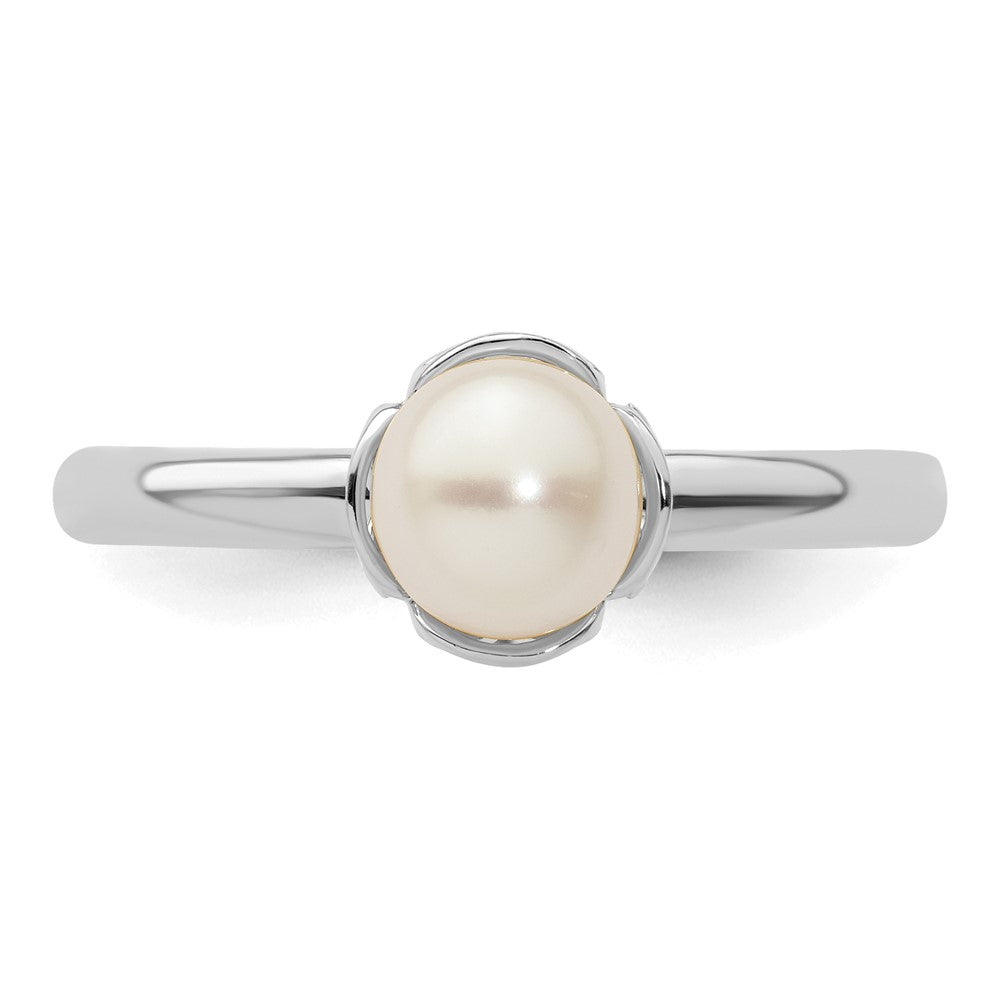 Sterling Silver Stack Exp. Polished White FW Cultured Pearl Ring