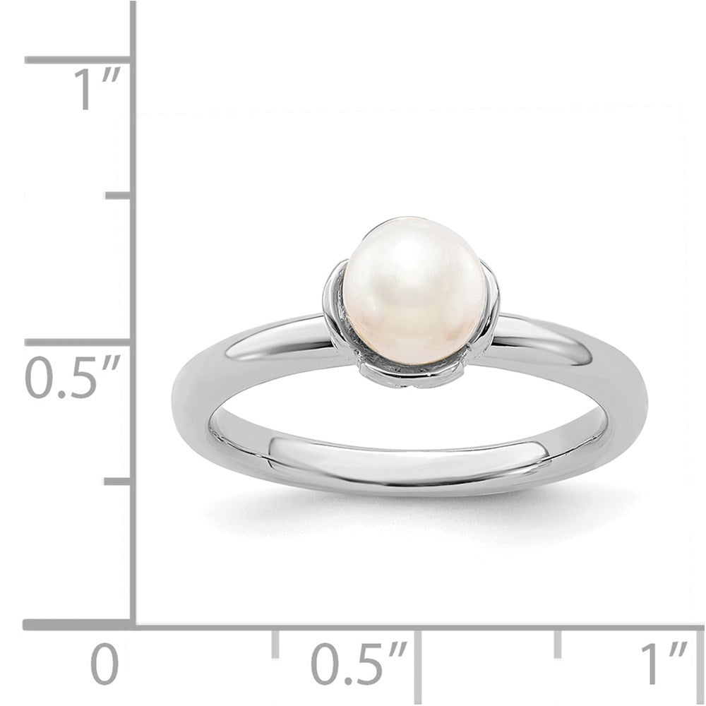Sterling Silver Stack Exp. Polished White FW Cultured Pearl Ring