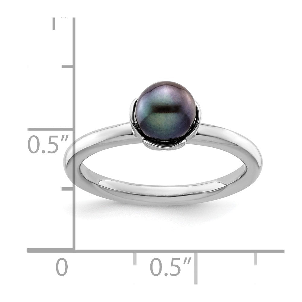 Sterling Silver Stack Exp. Polished Black FW Cultured Pearl Ring