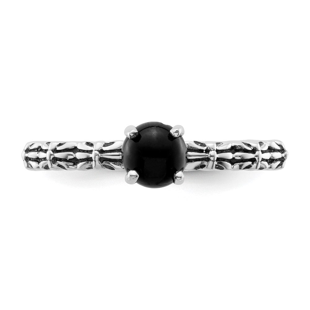 Sterling Silver Stackable Expressions Antiqued Black Agate Ring