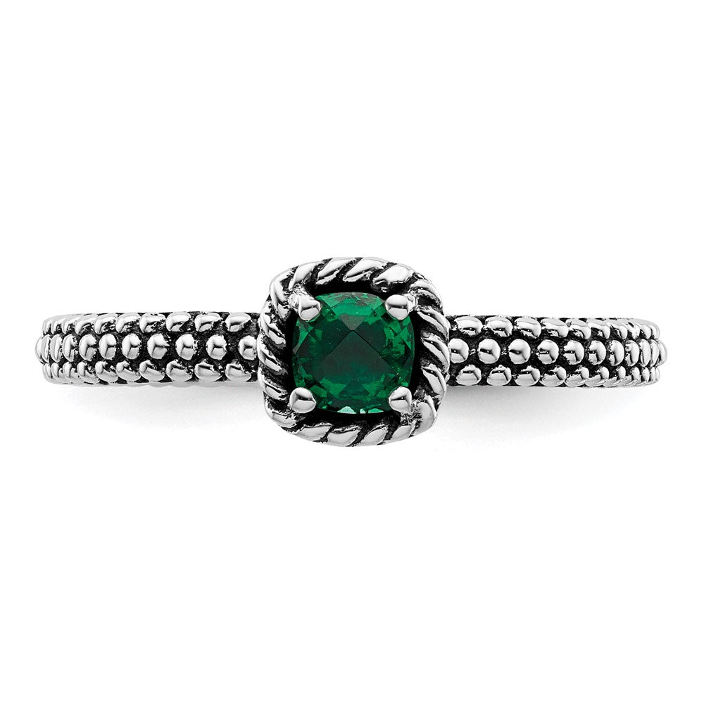 Sterling Silver Stackable Expressions Polished Cr. Emerald Ring