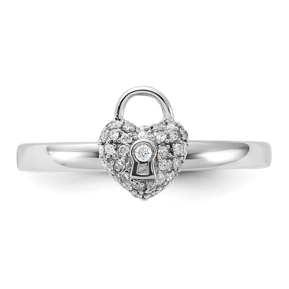 Sterling Silver Stackable Expressions Polished Diamond Heart Lock Ring