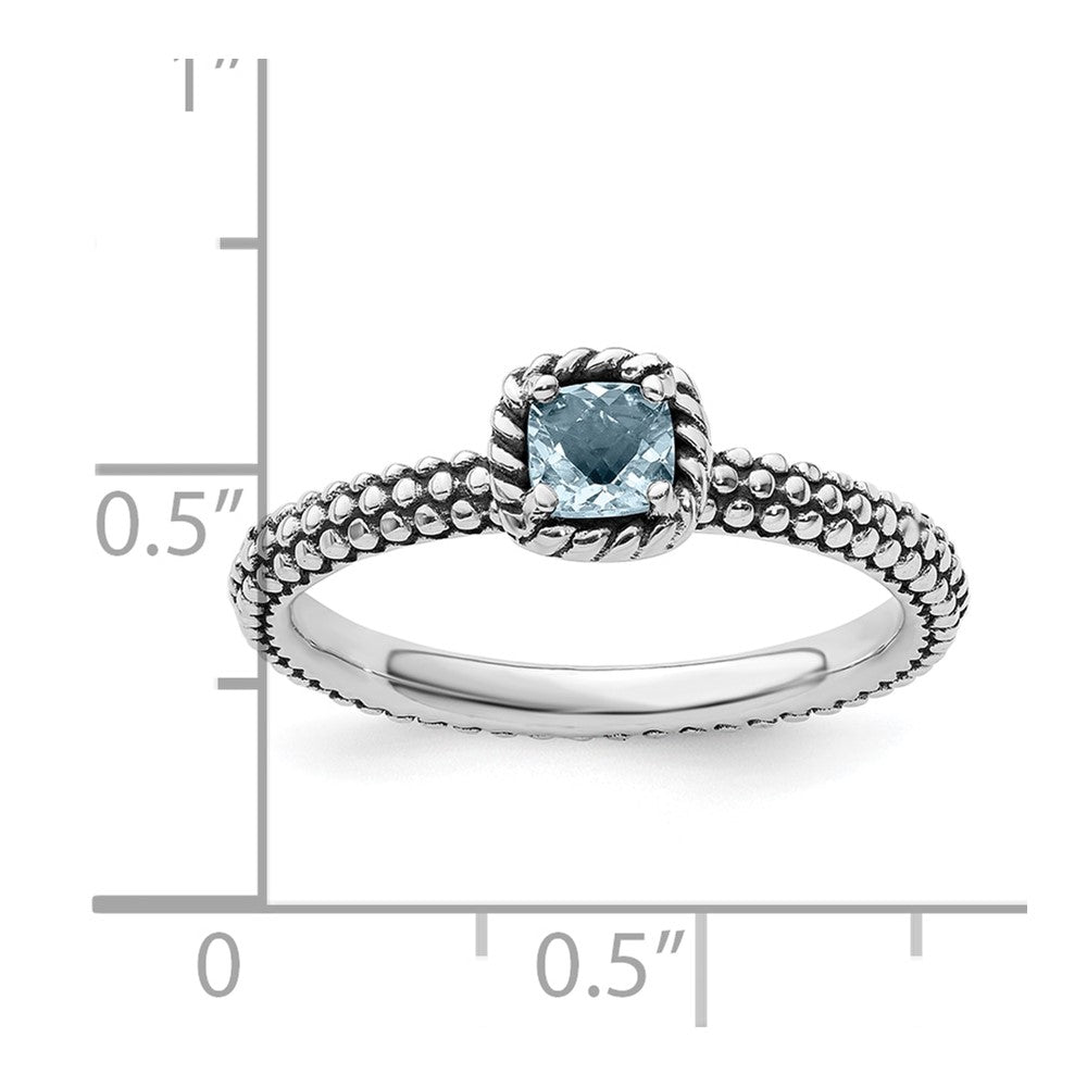 Sterling Silver Stackable Expressions Checker-cut Aquamarine Antiqued Ring