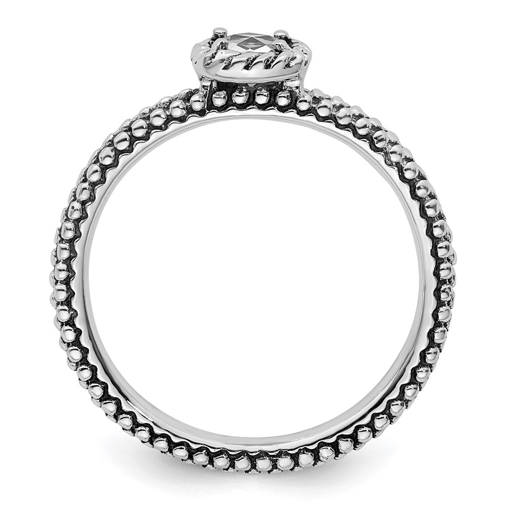 Sterling Silver Stackable Expressions Checker-cut White Topaz Antiqued Ring