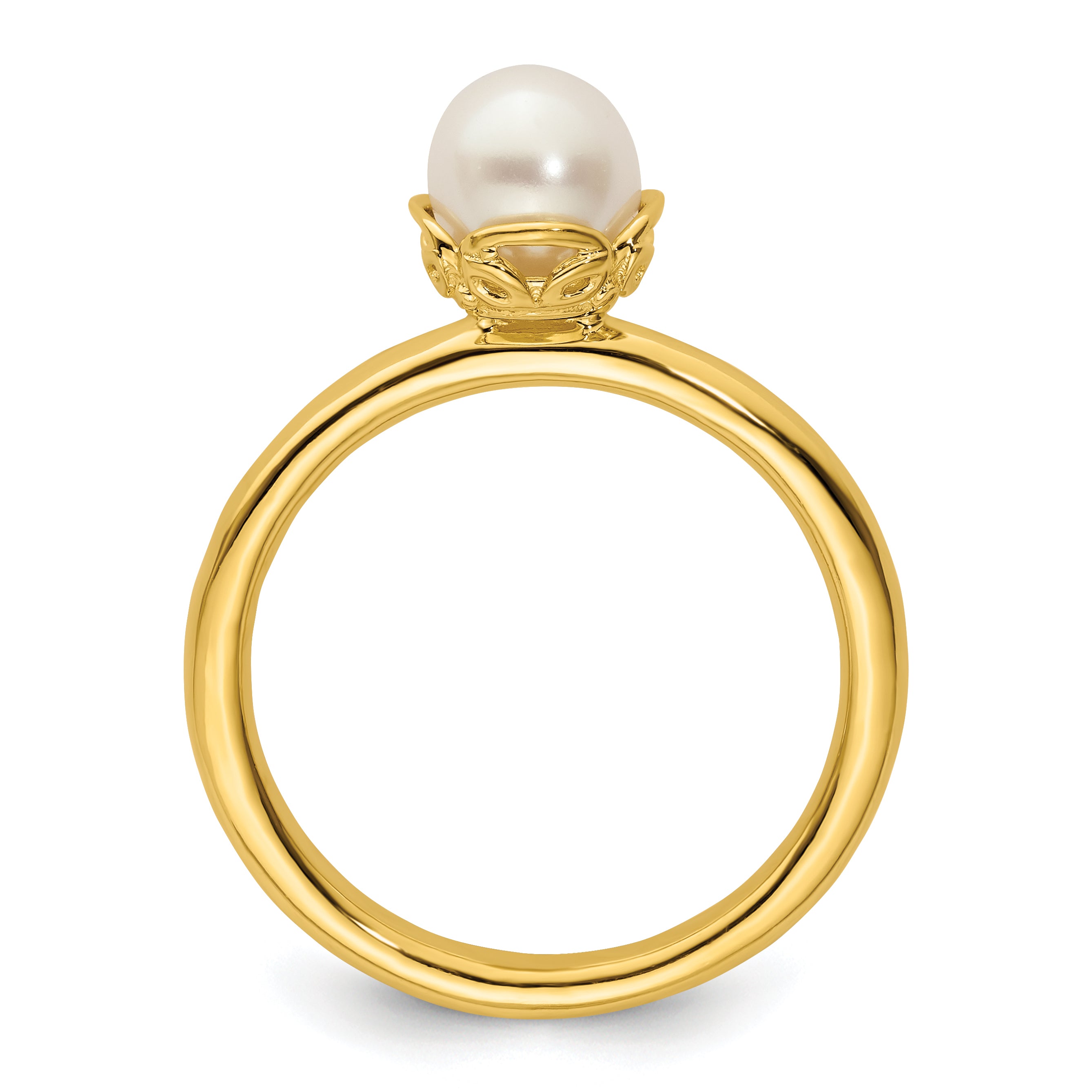 Sterling Silver Stack Exp. White FW Cultured Pearl Gold-plated Ring