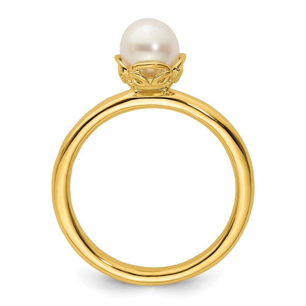 Sterling Silver Stack Exp. White FW Cultured Pearl Gold-plated Ring