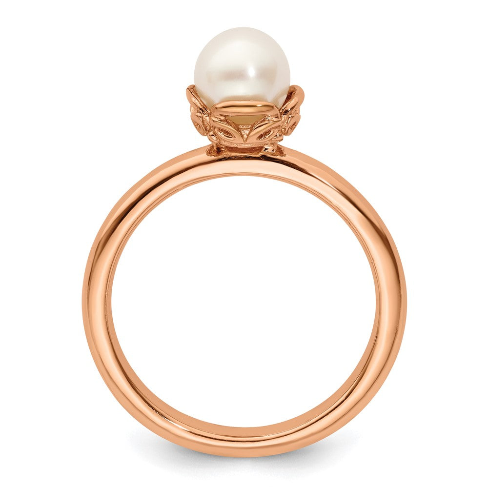 Sterling Silver Stack Exp. White FW Cultured Pearl Pink-plated Ring