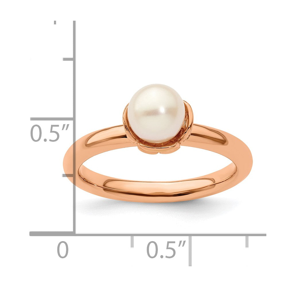 Sterling Silver Stack Exp. White FW Cultured Pearl Pink-plated Ring