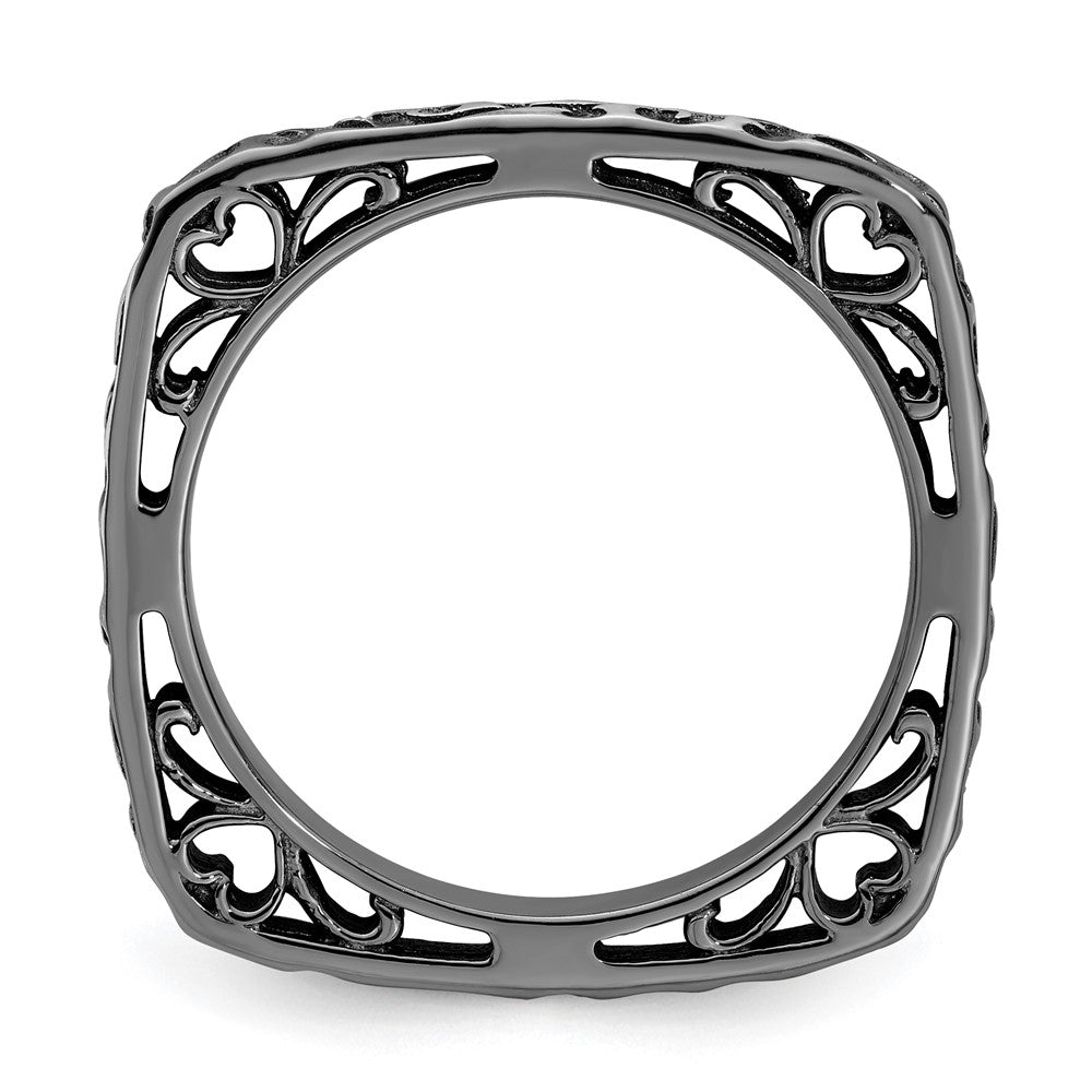 Sterling Silver Stackable Expressions Polished Black-plated Square Ring