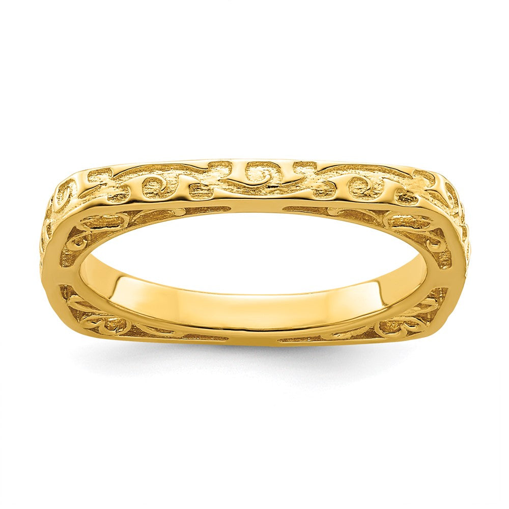 Sterling Silver Stackable Expressions Polished Gold-plated Square Ring