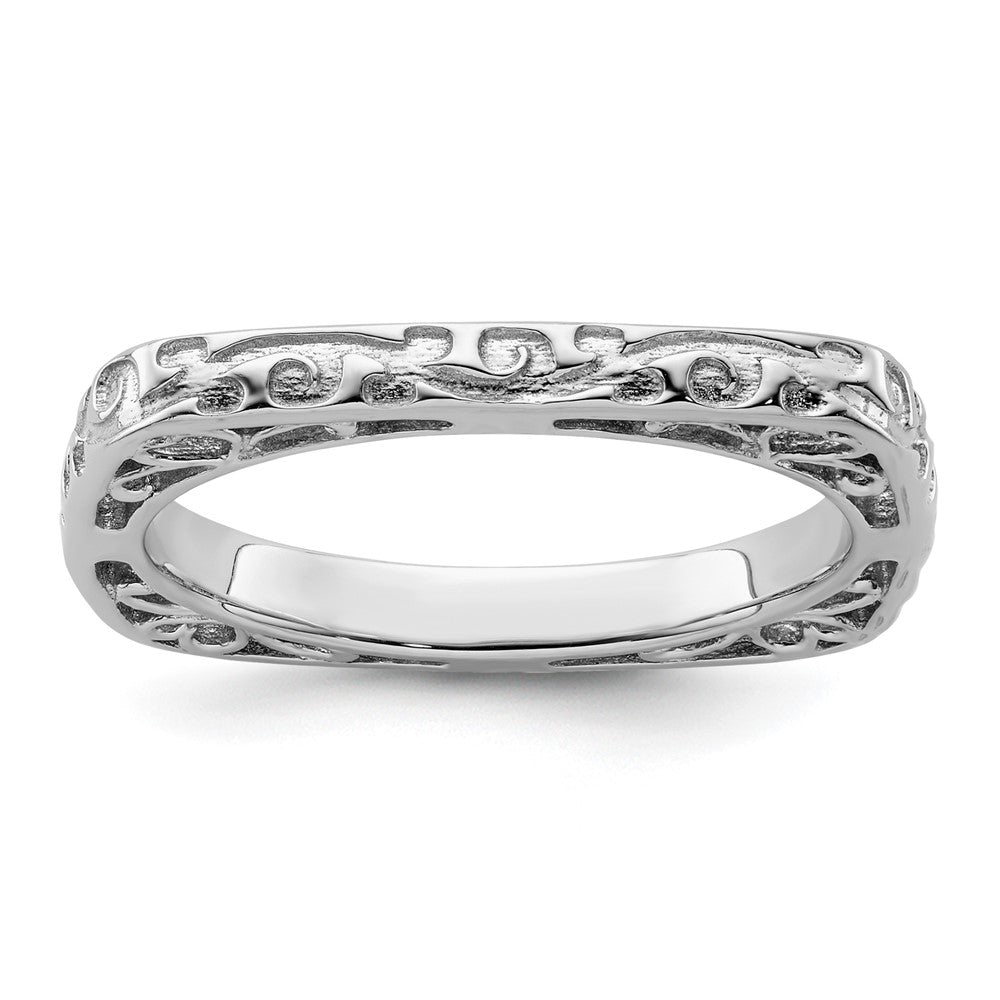 Sterling Silver Stackable Expressions Polished Rhodium-plated Square Ring