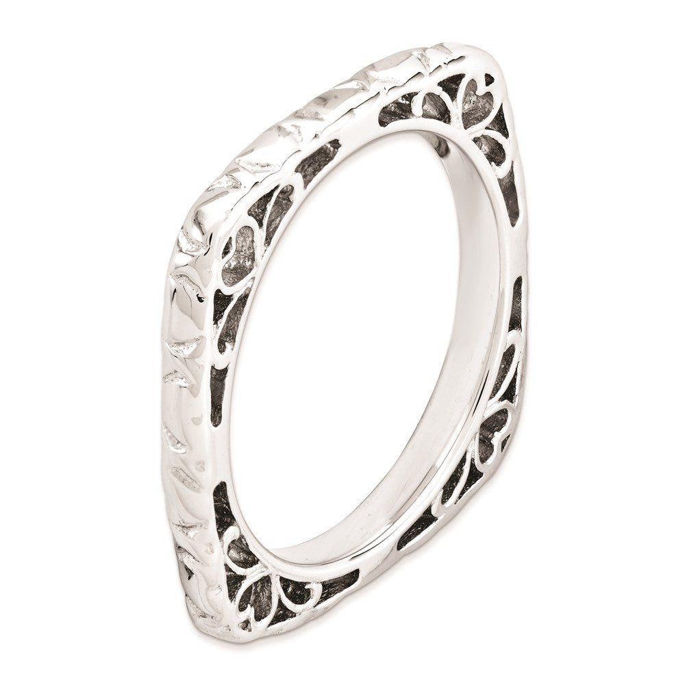 Sterling Silver Stackable Expressions Polished Rhodium-plated Square Ring
