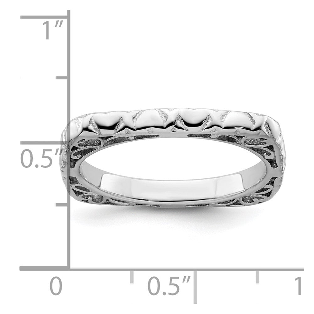 Sterling Silver Stackable Expressions Polished Rhodium-plated Square Ring