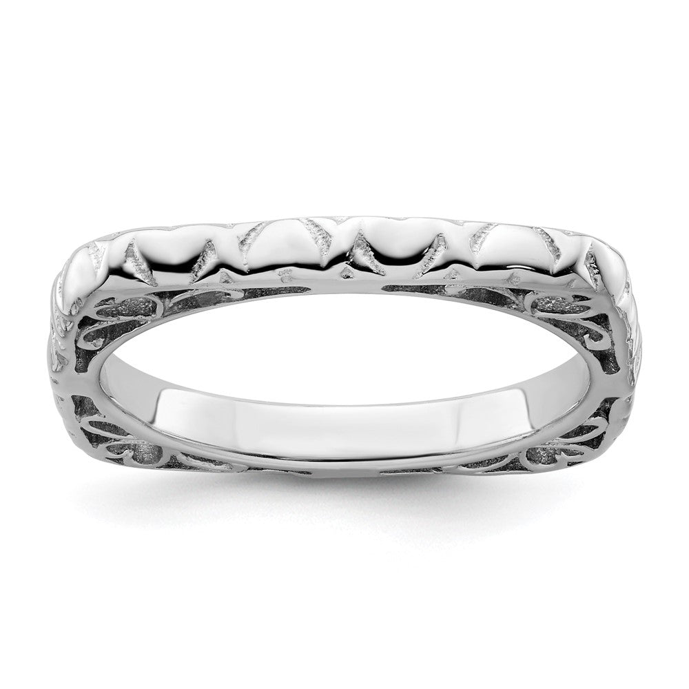 Sterling Silver Stackable Expressions Polished Rhodium-plated Square Ring