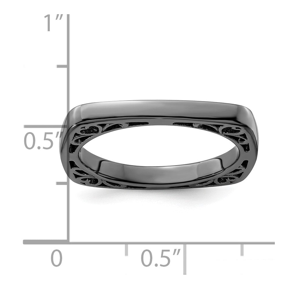 Sterling Silver Stackable Expressions Polished Black-plated Square Ring