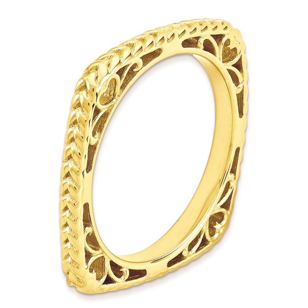 Sterling Silver Stackable Expressions Polished Gold-plate Square Ring