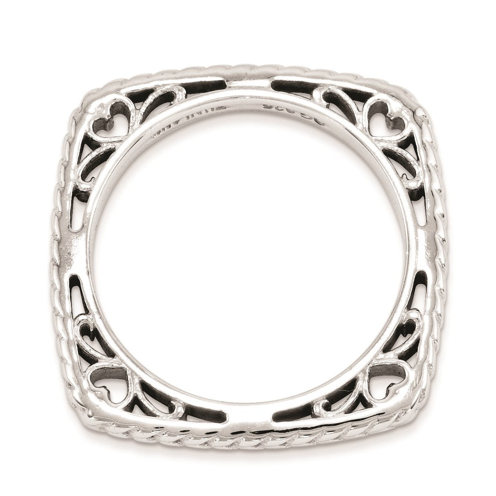 Sterling Silver Stackable Expressions Polished Rhodium-plate Square Ring