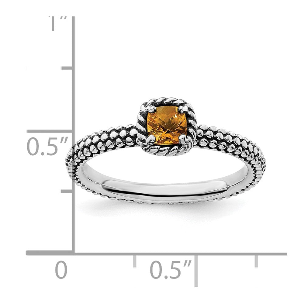 Sterling Silver Stackable Expressions Checker-cut Citrine Antiqued Ring