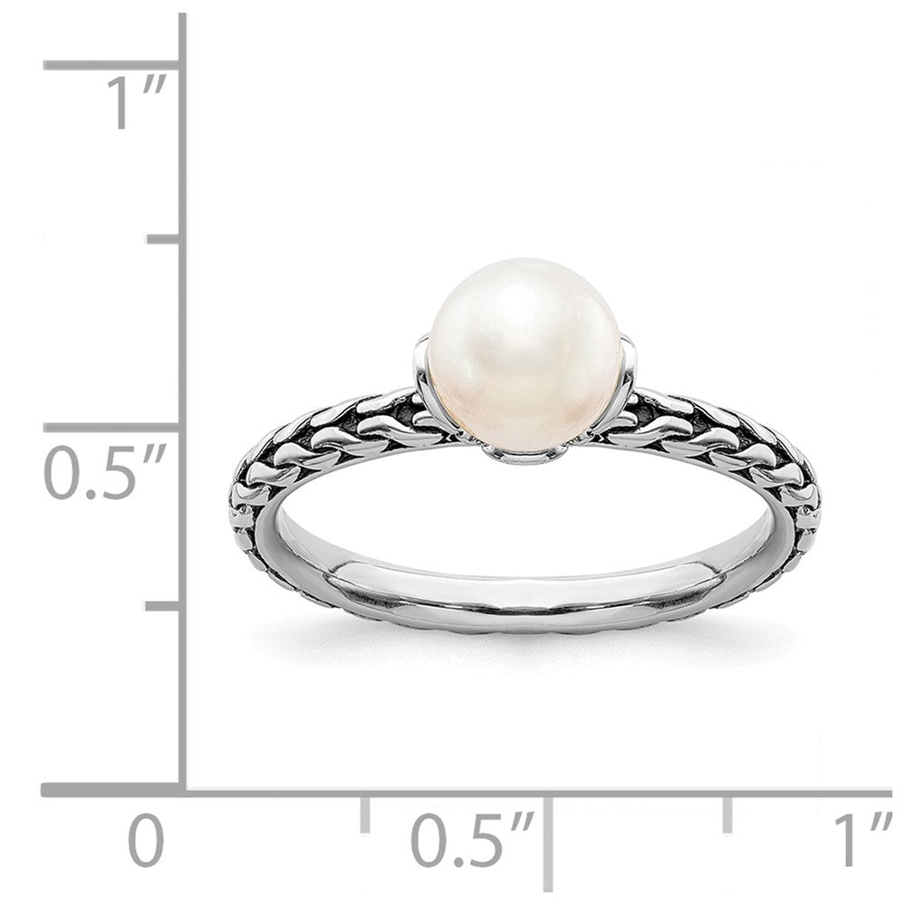 Sterling Silver Stack Exp. 7.0-7.5mm White FW Cultured Pearl Ring