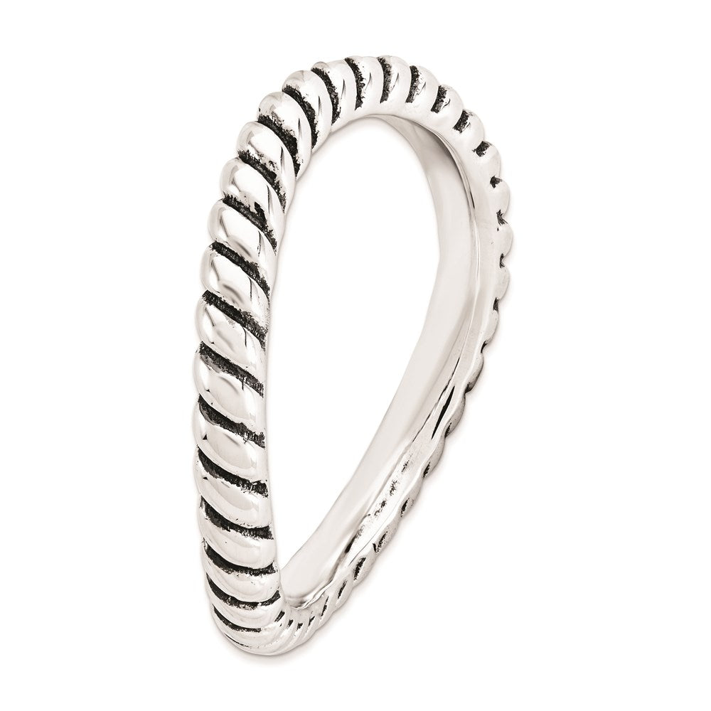 Sterling Silver Stackable Expressions Polished Antiqued Wave Ring