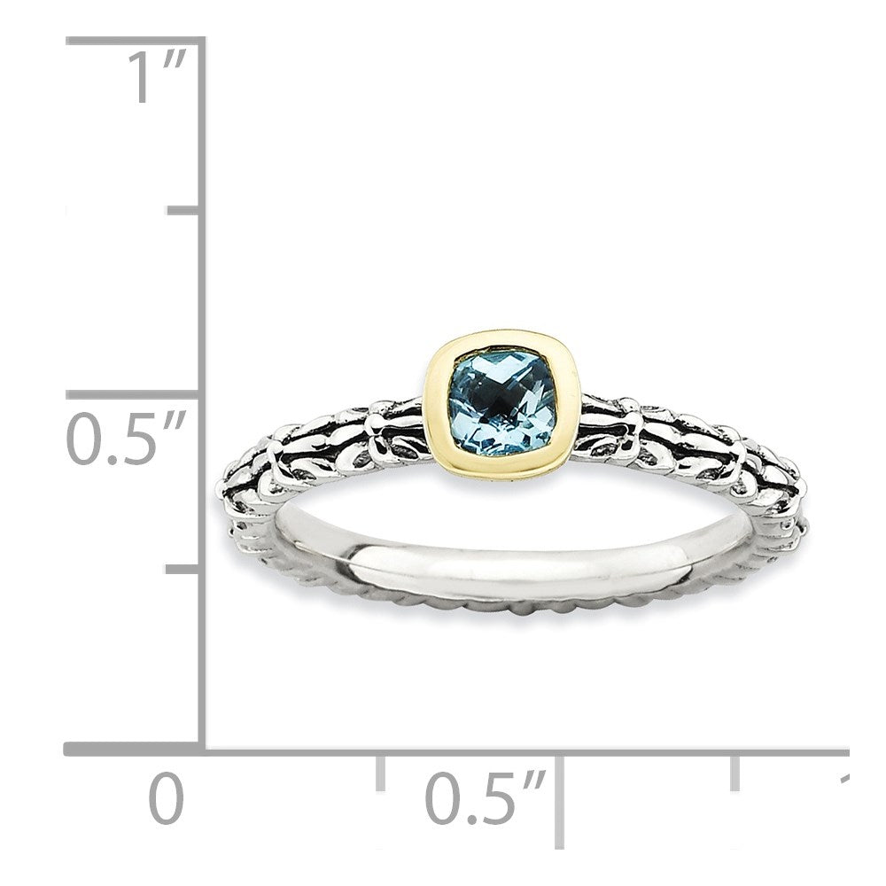 Sterling Silver & 14k Stackable Expressions Checker-cut Blue Topaz Ring