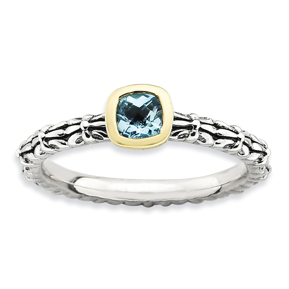Sterling Silver & 14k Stackable Expressions Checker-cut Blue Topaz Ring