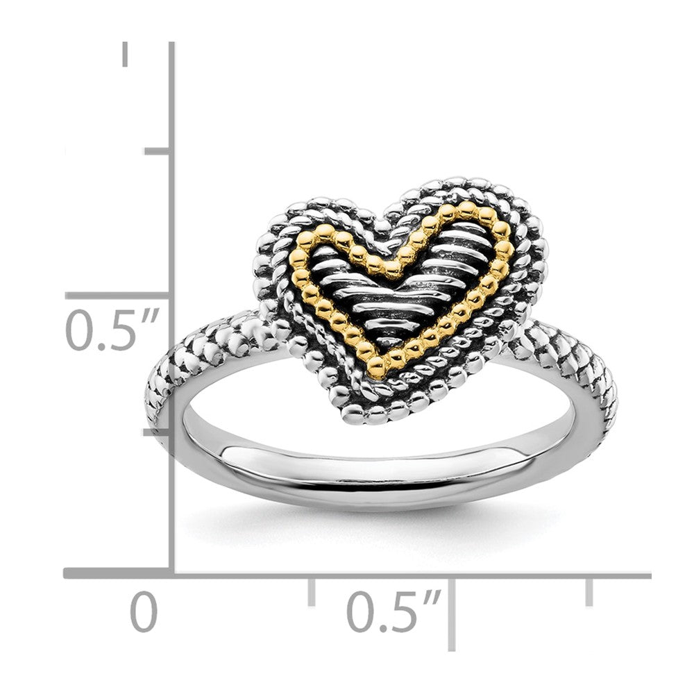 Sterling Silver & 14k Stackable Expressions Antiqued Heart Ring