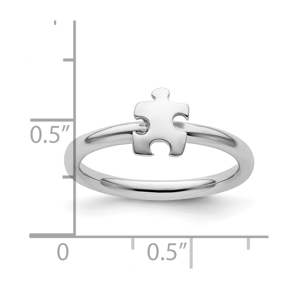 Sterling Silver Stackable Exp. Rhodium-plated Awareness Puzzle Piece Ring
